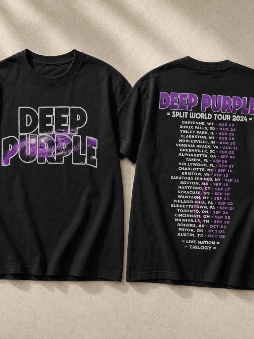 Deep Purple Purple Logo Double-Sided Black Rock Band T-Shirt
